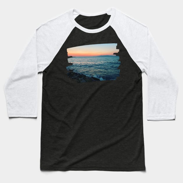 Beautiful photography of ocean waves and sunset sky landscape Aegean sea nature lovers Baseball T-Shirt by BoogieCreates